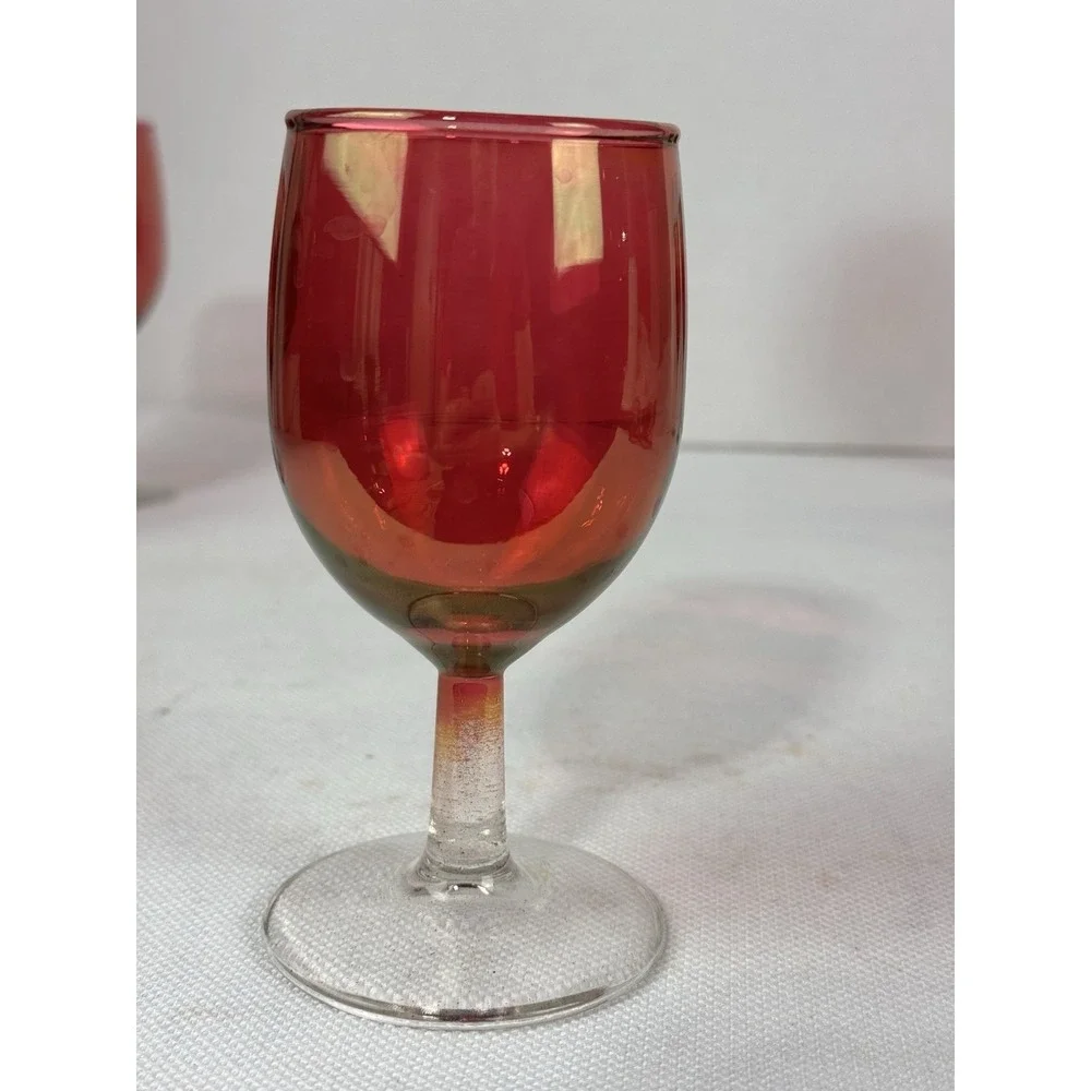Vintage cranberry stain tulip wine glasses 6 oz set of 5